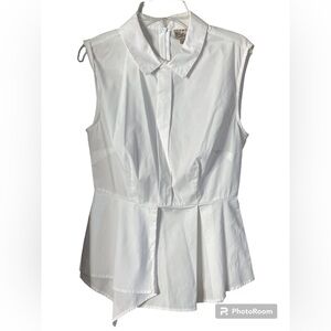 White Sleeveless Button-up Peplum Shirt SzSmall
